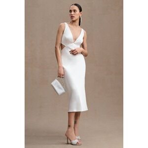 Sachin & Babi Sierra Dress Ivory Satin Cutout Midi V-Neck 16 NEW